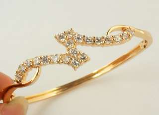   Princess White Topaz Gems 14k TReal Rose Gold Filled Bangle  