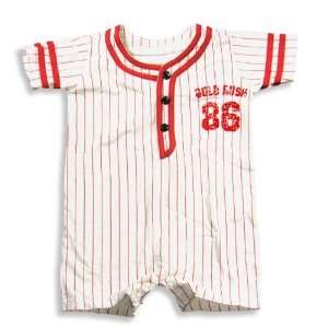   Boys Short Sleeve Baseball Romper, White, Red (Size 12 18Months) Baby