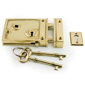 Horizontal Solid Brass Rim Lock Set with Brown Porcelain Knobs   Right 