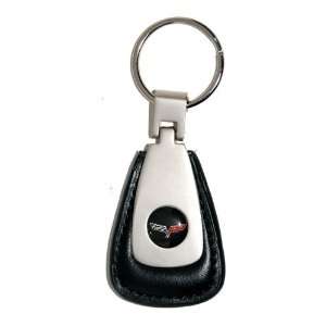  Corvette Black C6 Logo Key Chain Fob   Leather / Brushed 