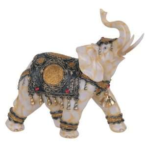  Marble Ivory Thai Elephant With Trunk Raised Figurine 