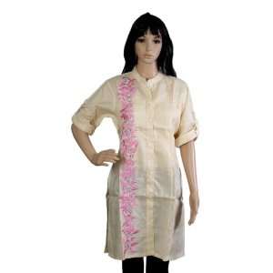  Embroidery Remy Linen Kurti / Top With Resham Work   Size 