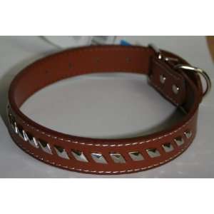  21 Tan Leather Adjustable Dog Collar with Chrome Diamonds 