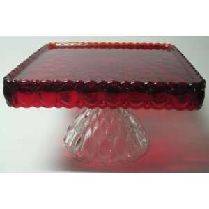   Square Ruby Red Topped Cake Stand Hand Made in Ohio