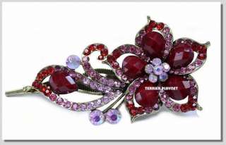 TPS Fashion Red & Pink Flower Crystal Hair Pin Clip K16  