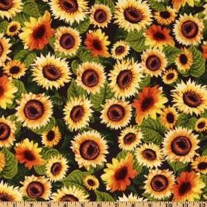  44 Wide Autumn Leaves Sunflower Brown Fabric By The Yard 