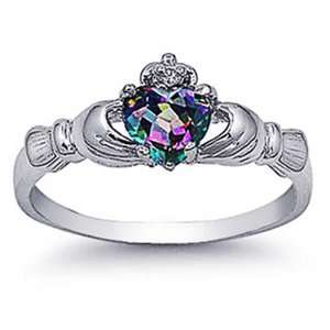 Rhodium Plated Sterling Silver Wedding & Engagement Ring Rainbow Topaz 