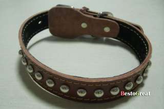 Pet Dog Studs Leather Spiked Tough Collar S M L size  