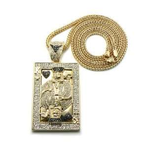    Iced Out Poker King Pendant w/ 36 Franco Chain Gold Jewelry