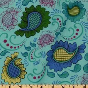   Grand Bazaar Playful Paisley Turquoise Fabric By The Yard Arts