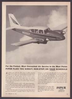 1962 Piper Aztec B Airplane Photo Fastest Service Ad  