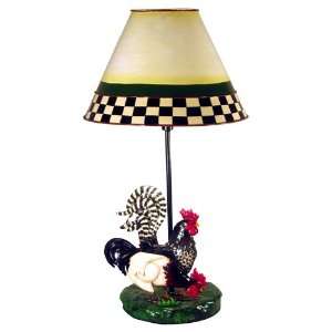  Rooster Themed Table Lamp with Checkered Shade