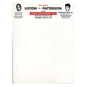  Liston Vs. Patterson Unsigned Press Release Pad 