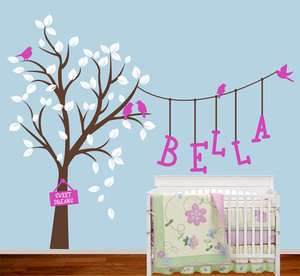 Tree Birds Words Fit Baby Room Nature Vinyl Wall Paper Decal Art 