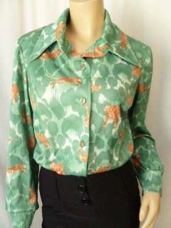   Green LEOPARD Print LUCY Secretary Blouse Top 16 M Andrea Gayle  