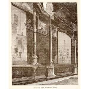 1890 Wood Engraving House Livia Interior Fresco Murals 