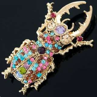 P108B Big Saw Toothed Stag Beetle Bug Rainbow Crystal Cute Insect Pin 