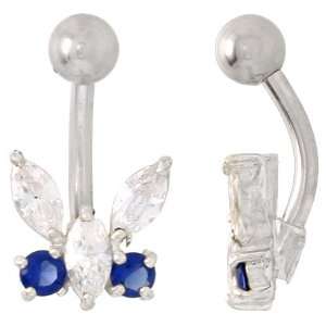 Butterfly Belly Button Ring with Blue Sapphire Cubic Zirconia on 