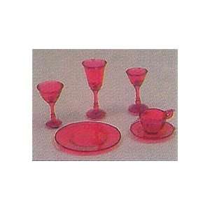  Miniature Chrysnbon Blue Dishes & Stemware 4 place 