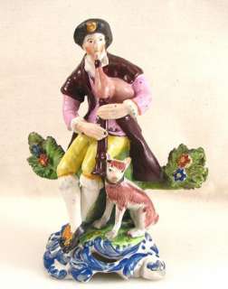 Antique Staffordshire Figurine Man w/bagpipes & Dog  