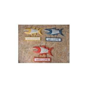  WELCOME SHARK ATTACK SIGN 15 BLUE   NAUTICAL DECOR