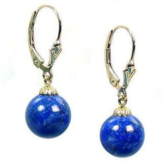 10mm Lapis Lazuli Ball Drop Leverback Earrings 14K Gold  