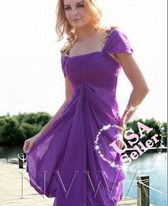 NVWA C18 Purple Chiffon Short Sleeve Ball Evening Bridesmaid Club 