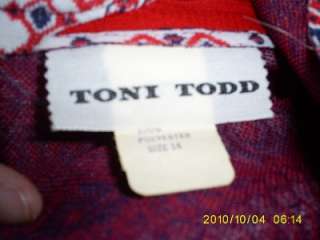 1960 70s Toni Todd Red Blue Dress sz 14 June Cleaver  