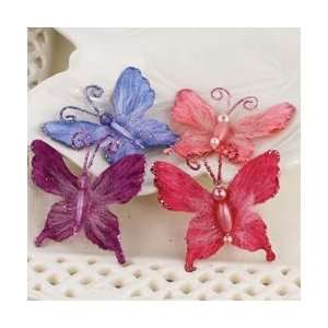  Prima Mariposa Fabric Butterflies With Beads 2 4/Pkg Berry 