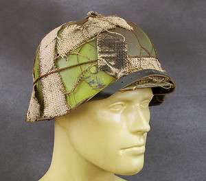 German WWII M35 Steel Helmet  Aged Summer Camouflage Chicken Wire 