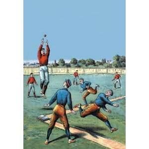 Leaping Catch on the Baseball Diamond 12x18 Giclee on canvas  