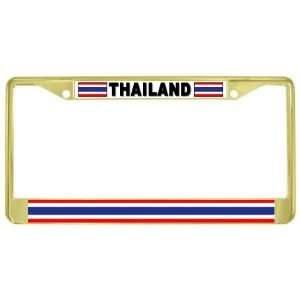  Thailand Thai Flag Gold Tone Metal License Plate Frame 