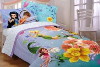 Disney Girls Fairies Fantasy Floral Tinkerbell Bed 3pc Twin Bedding 