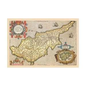  Map of the Island of Cyprus 24x36 Giclee