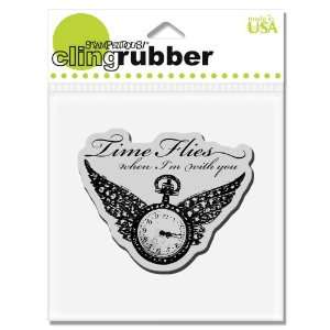   Cling Rubber Stamp, Winged Timepiece Image Arts, Crafts & Sewing