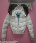 abercrombie kids faux fur hooded WHITE ski quilted bomber jacket 
