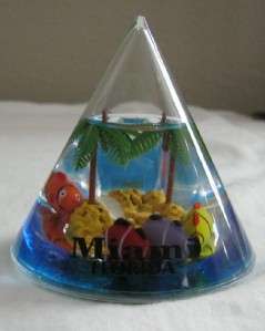 Collectible Miami Pen Holder Paperweight Snowglobe Pyramid Swimming 