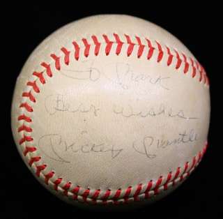  Mantle Single Signed Baseball. Vintage American League baseball 