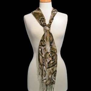  Tie Dye Peace Sign Scarf   Olive/Brown   67 x 23 Wrap 