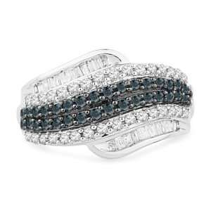  Platinum Plated Sterling Silver Blue And White Baguette 