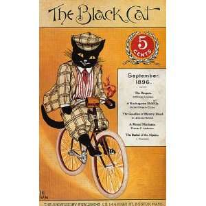 THE BLACK CAT RIDING BIKE BICYCLE 1896 BOSTON MAGAZINE COVER VINTAGE 