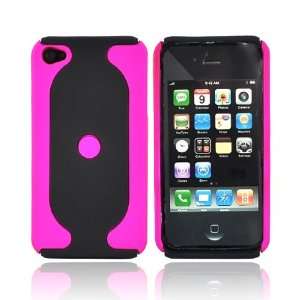    For Apple iPhone 4 Rubberized Hard Case Hot Pink Black Electronics