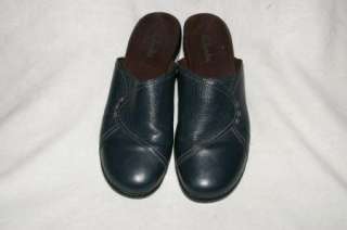 Clarks Navy Blue Leather Clogs Mules Womens Shoes 8 M  