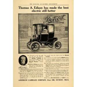 1910 Ad Thomas A Edison Picture Detroit Electric Cars   Original Print 