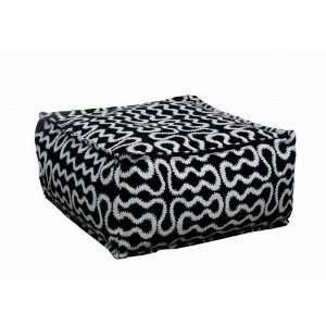   Stuffed Ottoman in Woven Black and White Pattern
