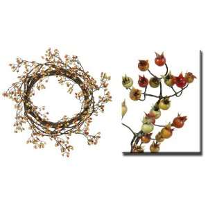  Pack Of 2 Green & Red Fall Bilberry Wreaths 24