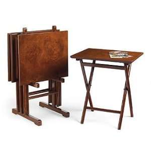  Set of Four Burlwood Folding Tray Tables   Frontgate