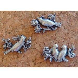 Summer Sale and**Antique Silver Birds Push Pins   Set of 