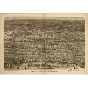 Historic Panoramic Map Birds eye view of Philadelphia. From sketches 
