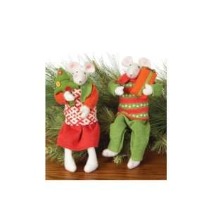  Pack of 4 Felt Sitting Mice with Tree and Gift Christmas 